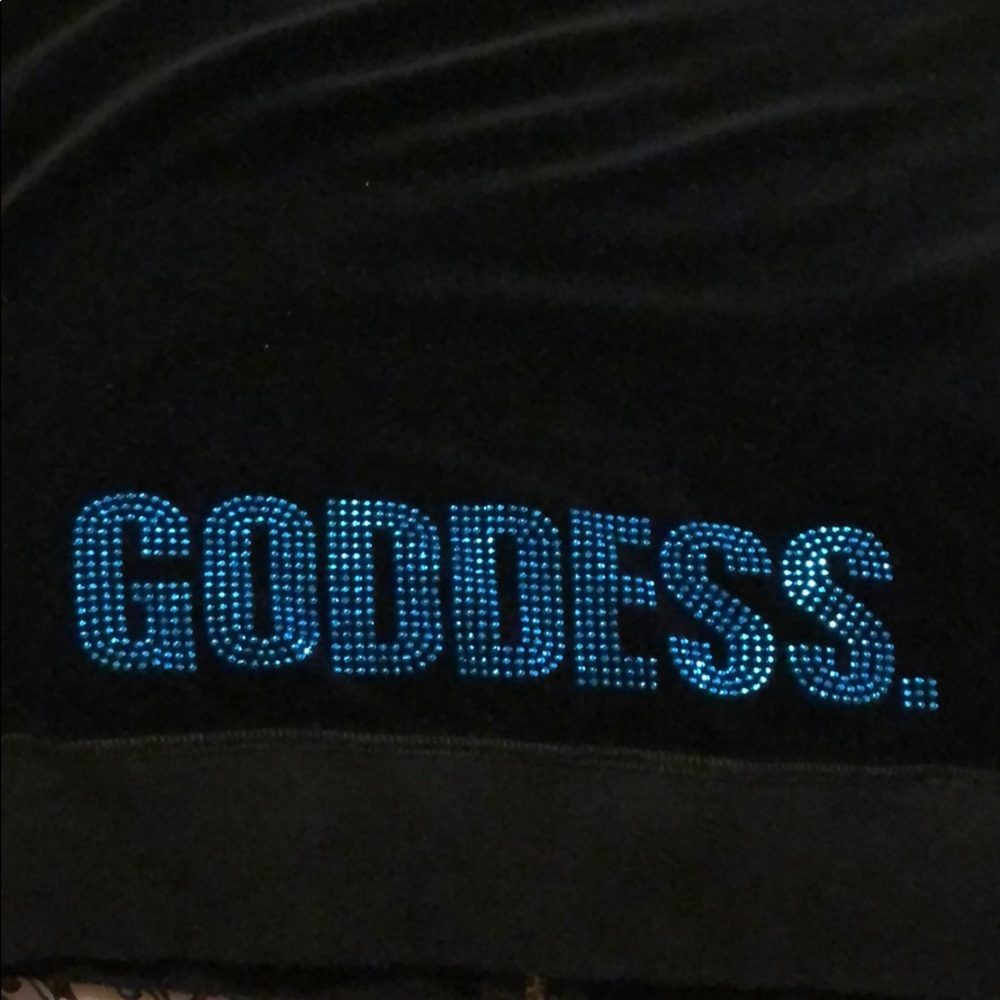 Aqua Black Velour Hoodie with “GODDESS.” on back